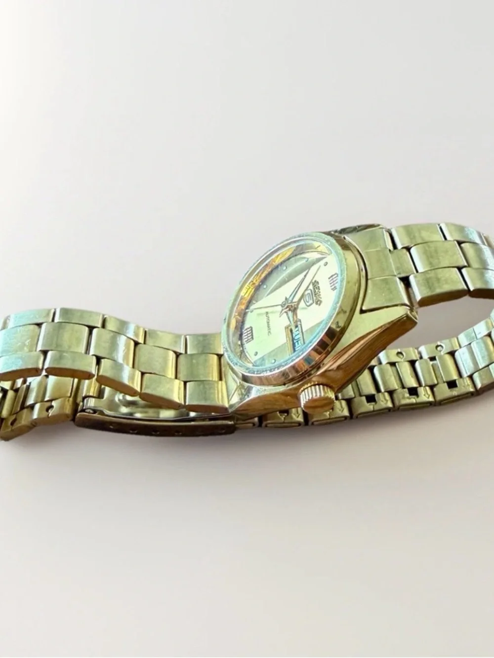 Seiko‎ 5 Automatic Wrist Watch Women OS Gold Tone Day Date 4206-0332 Vintage
